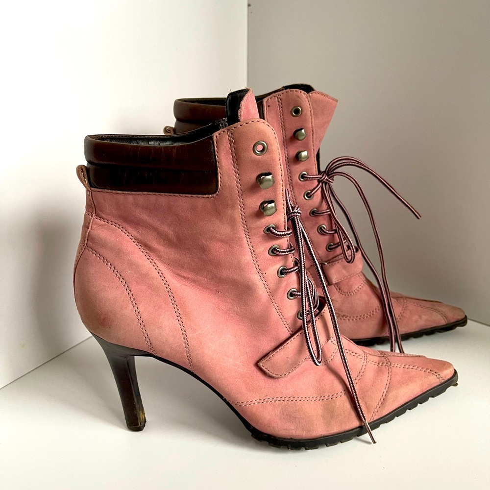 Nine West pink suede lace up ankle booties